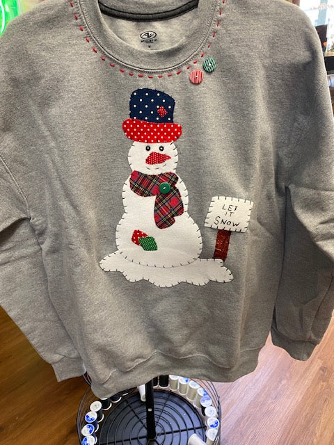 Let It Snow Snowman  Ozark Hand Stitched Sweatshirt