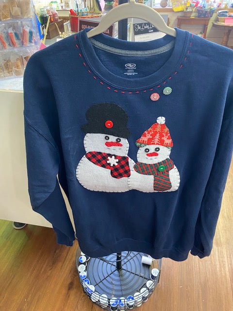 Snowman Couple Ozark Hand Stitched Sweatshirt