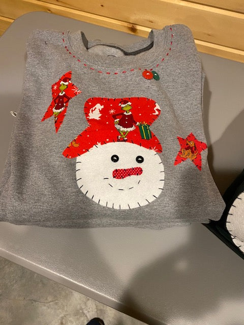 Snowman Face  Ozark Hand Stitched Sweatshirt