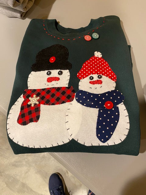 Snowman Couple Ozark Hand Stitched Sweatshirt