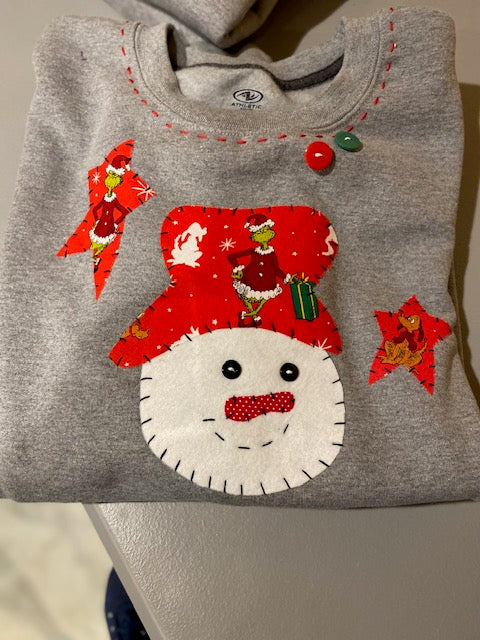 Snowman Face  Ozark Hand Stitched Sweatshirt