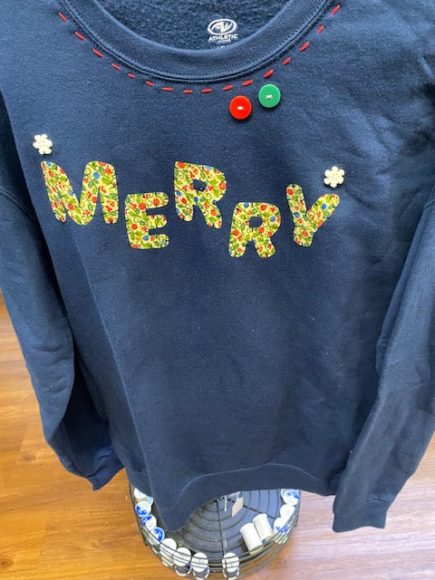 Merry Ozark Hand Stitched Sweatshirt - Blue