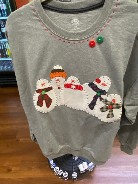 Snowman Family Ozark Hand Stitched Sweatshirt