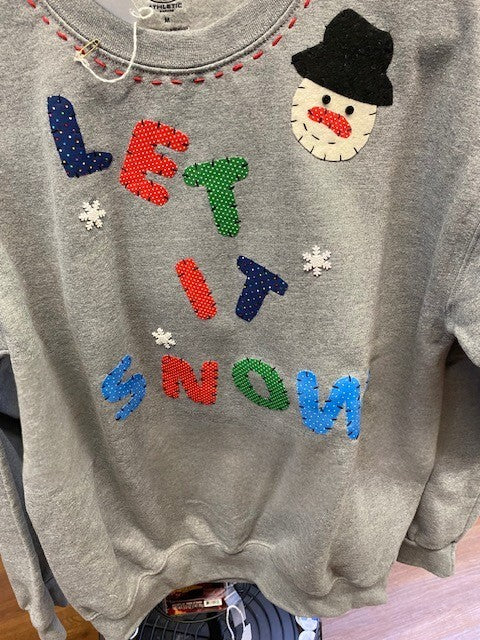 Let It Snow Handmade Sweatshirt – Ozark Hand Stitched Snowman Winter Top