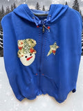 Snowman and Shooting Star Ozark Hand Stitched Zip-Up Hoodie – Handmade Winter Sweatshirt