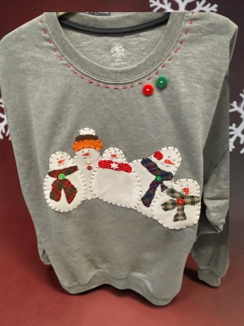 Snowman Family Ozark Hand Stitched Sweatshirt